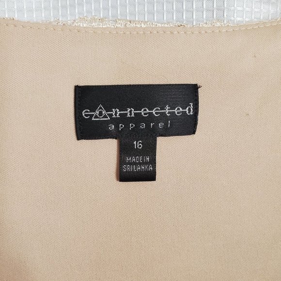 Connected Size 16 Dress Lace Overlay Lined Stretch Faux Wrap Cocktail Champagne - Picture 8 of 12